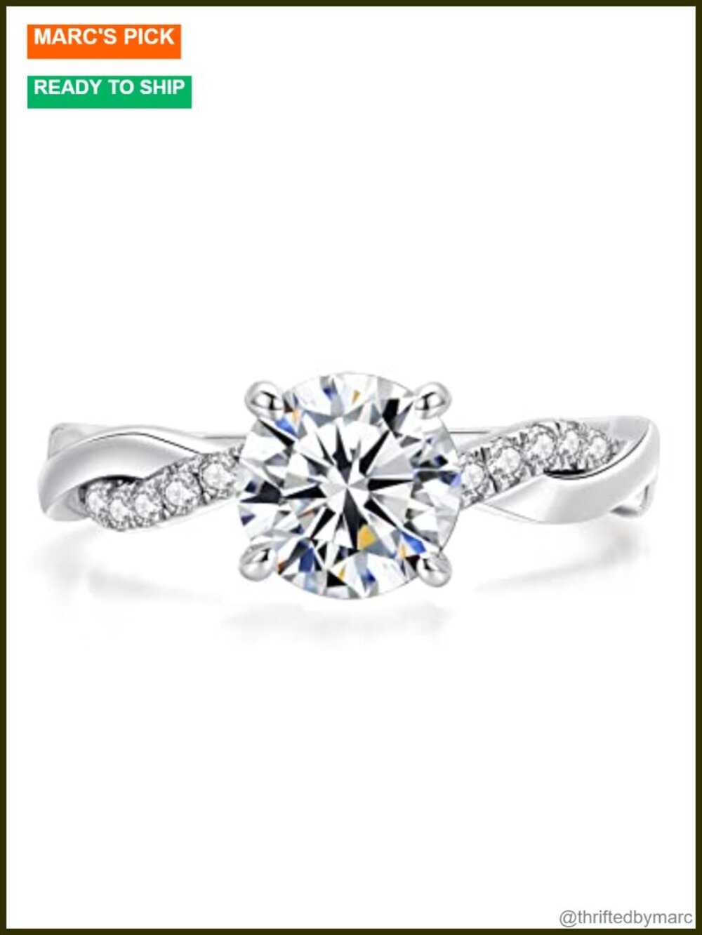 Moissanite Twisted Engagement Ring Sterling Silver Gold Plated